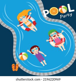 pool party banner joyful kids swimming pool icon