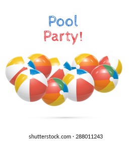 Pool Party. Beach balls Isolated on white background Vector illustration