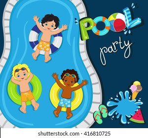 Pool party for boys.Vector Illustration.