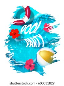 pool party composition in paint splash. Vector illustration