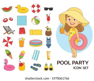 Pool Party consept flat icons