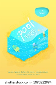 Pool Party creative banner.   Vertical  template for summer holiday design. Vector illustration.