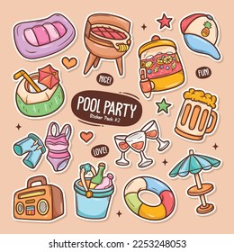 Pool Party Cute Doodle Vector Sticker Collection