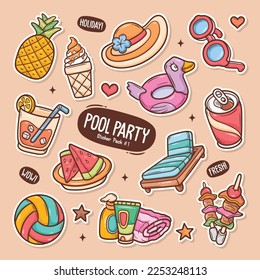 Pool Party Cute Doodle Vector Sticker Collection