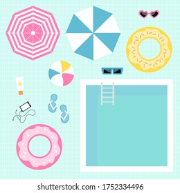 Pool party design elements, summer icons