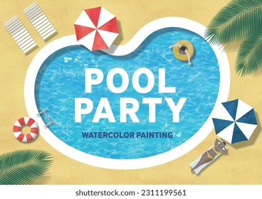 Pool party design template watercolor