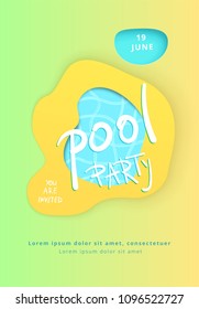 Pool Party flyer. Papercut effect shapes. Vertical  templates for summer holiday design. Vector illustration.