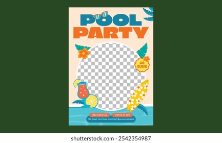 Folleto de la fiesta en la piscina. Ilustración vectorial