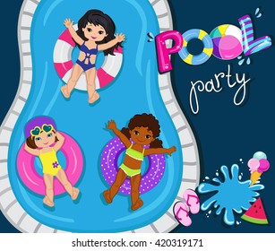 Pool Party For Girls. Vector Illustration.