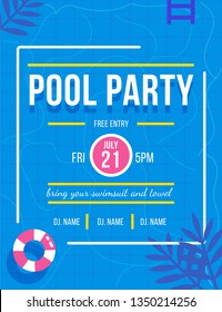 Pool party invitation concept. Flat style vector illustration.