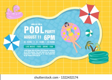 Pool party invitation concept. Vector summer illustration. - Images vectorielles
