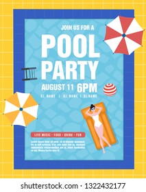 Pool party invitation concept. Vector summer illustration. - Images vectorielles
