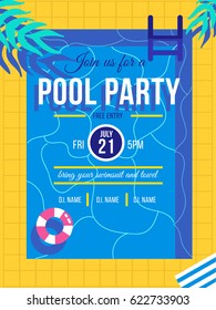 Pool Party Invitation Concept. Vector Summer Illustration.
