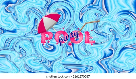 pool party invitation design template. Abstract waves and vibrant text