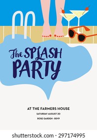 Pool party invitation with the edge of a pool, martini glasses, women legs and sunglasses.Vector and illustration design.