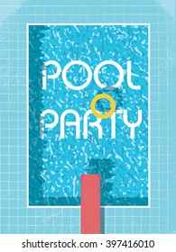 Pool Party Invitation Poster, Flyer Or Leaflet Template. Retro Style Swimming Pool With Life Preserver. Eps10 Vector Illustration.