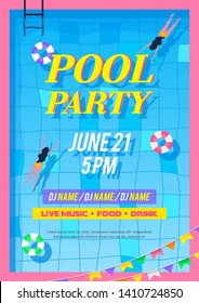 Pool Party Invitation Poster Vector Illustration. Top View Of Swimming Pool. Flyer Design