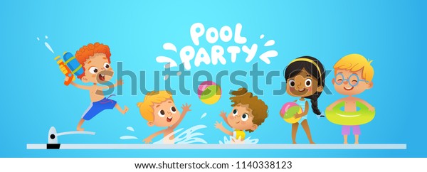 Pool Party Einladung Vorlage Baner Multirassische Stock Vektorgrafik Lizenzfrei 1140338123