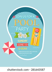 Pool party invitation  with top view of pool, vector illustration. Flyer of pool party. Vector  poster for party