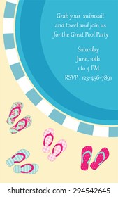 Pool Party Invitation With Top View Of A Pool And Flip Flops