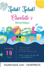 Pool party invitations for girl boy birthdays