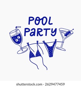 Letra "festa na piscina" para convite de festa de aniversário. Ilustração vetorial
