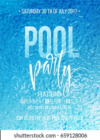 Pool party poster with blue water ripple and handwriting text. Vector illustration EPS10