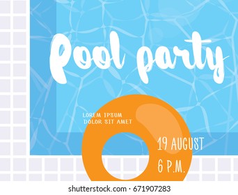 Pool party poster design template. Flat vector illustration with swiming pool and modern lettering elements.