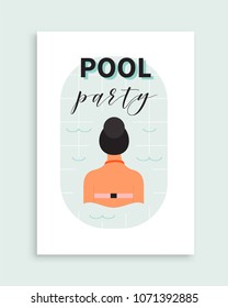 Pool party poster. Vector invitation to the beach event. Summer time rest