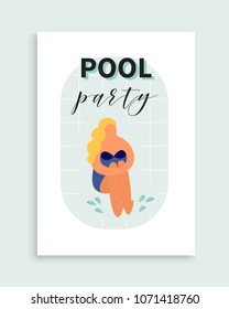 Pool party poster. Vector invitation to the beach event. Summer time rest