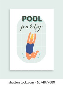 Pool party poster. Vector invitation to the beach event. Summer time rest