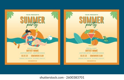 Pool Party Socials Media. Template for invitation, cover, banner, poster, flyer. Vector illustration.