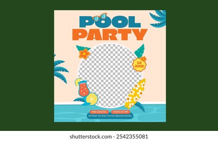 Mídia Social do Partido de Piscina. Ilustração de vetor