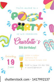 Pool Party Summer Birthday Invitation Card