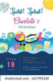 Pool Party Summer birthday invitation card