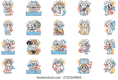 Fiesta En La Piscina Y Ilustraciones De Verano. Pictograma moderno perfecto en trazo editable.