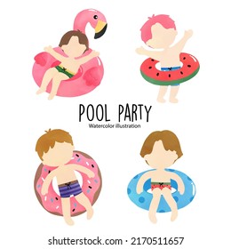 Pool party, summer vector illustration
