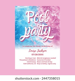 Pool Party Sweet 16th Invitation