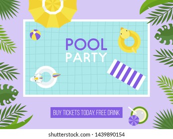 Pool party, Top view Swimming pool vector illustration