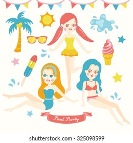 Pool Party Vector Design Illustration
