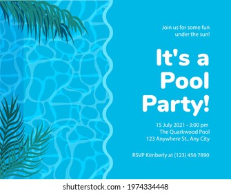 Pool party vector poster, flyer or banner template. Pool or Beach Party Invitation Template Card. Swimming pool event invitation. Beach club holiday poster. Summer time.