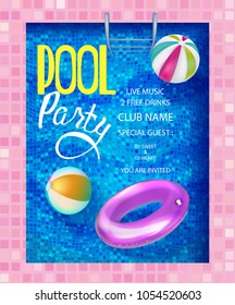 Pool party with a view above of swimming pool. Vector illustration