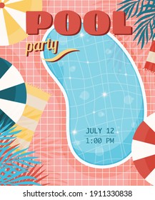 Pool Party Vintage Poster. Invitation Template. Vector Illustration.