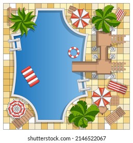 Pool. A place to relax. View from above. Vector illustration.