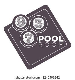 Sala de piscina, bolas de sinalização numeradas em um esboço de mesa de bilhar
