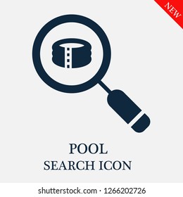 Pool search icon. Pool icon in magnifier icon. Editable Pool search icon for web or mobile.