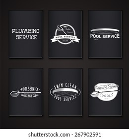 Pool Service. Clean and Repair. Set of Typographic Badges. Flat vector illustration