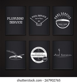 Pool Service. Clean and Repair. Set of Typographic Badges. Flat vector illustration