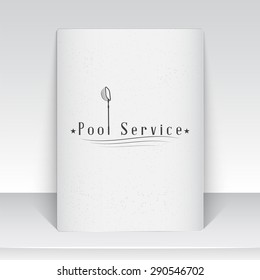 Pool Service. Maintenance and Cleaning. Repair and adjustment of the house. Old school of vintage label. Sheet of paper. Monochrome typographic labels, stickers and badges. Flat vector illustration