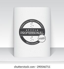 Pool Service. Maintenance and Cleaning. Repair and adjustment of the house. Old school of vintage label. Sheet of paper. Monochrome typographic labels, stickers and badges. Flat vector illustration
